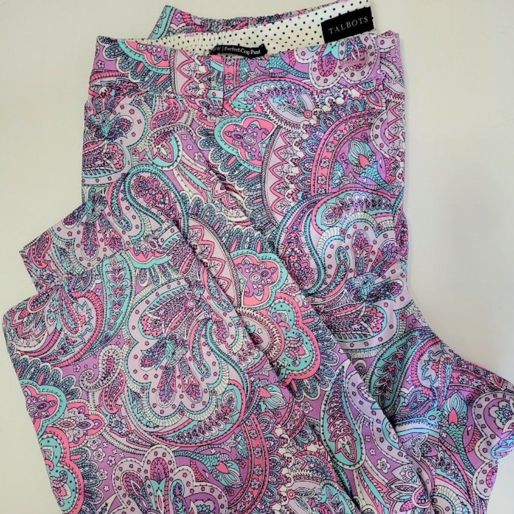 Talbots Pink Paisley Capris with Aqua and Purple Accents